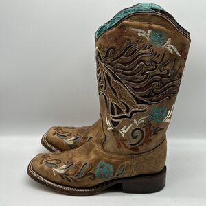 Corral Boots Womens 6.5 M Horse‎ Inlay Embroidered Cowboy Western